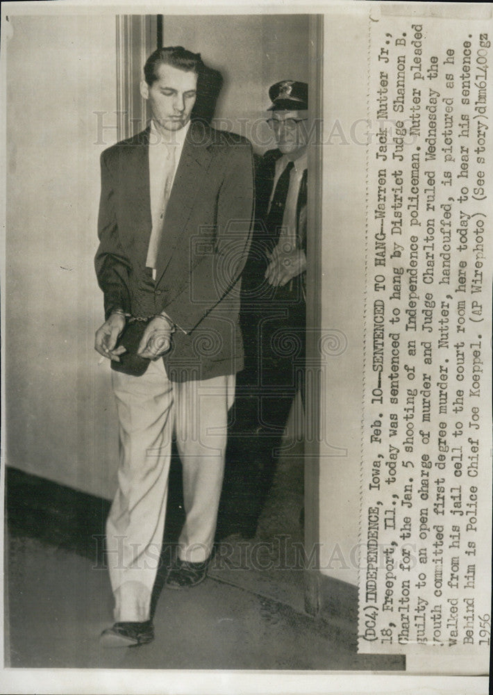 1956 Press Photo Warren Mutter Jr. Sentenced Hang - Historic Images