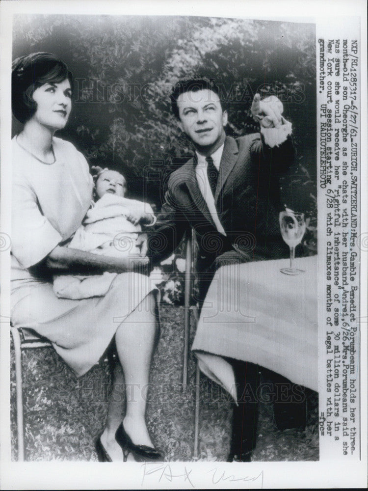 1961 Press Photo Mrs Gamble Benedict Porumheanu &amp; Family in Switzerland - Historic Images