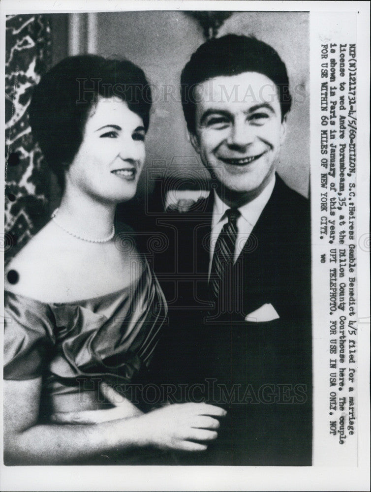 1960 Press Photo Heiress Gamble Benedict Andre Porumbeann Paris - Historic Images