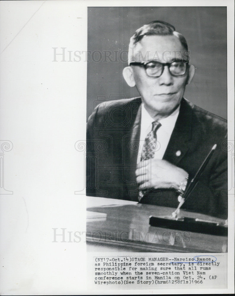 1966 Press Photo Narciso Ramos, Philippine Foreign Secretary - Historic Images