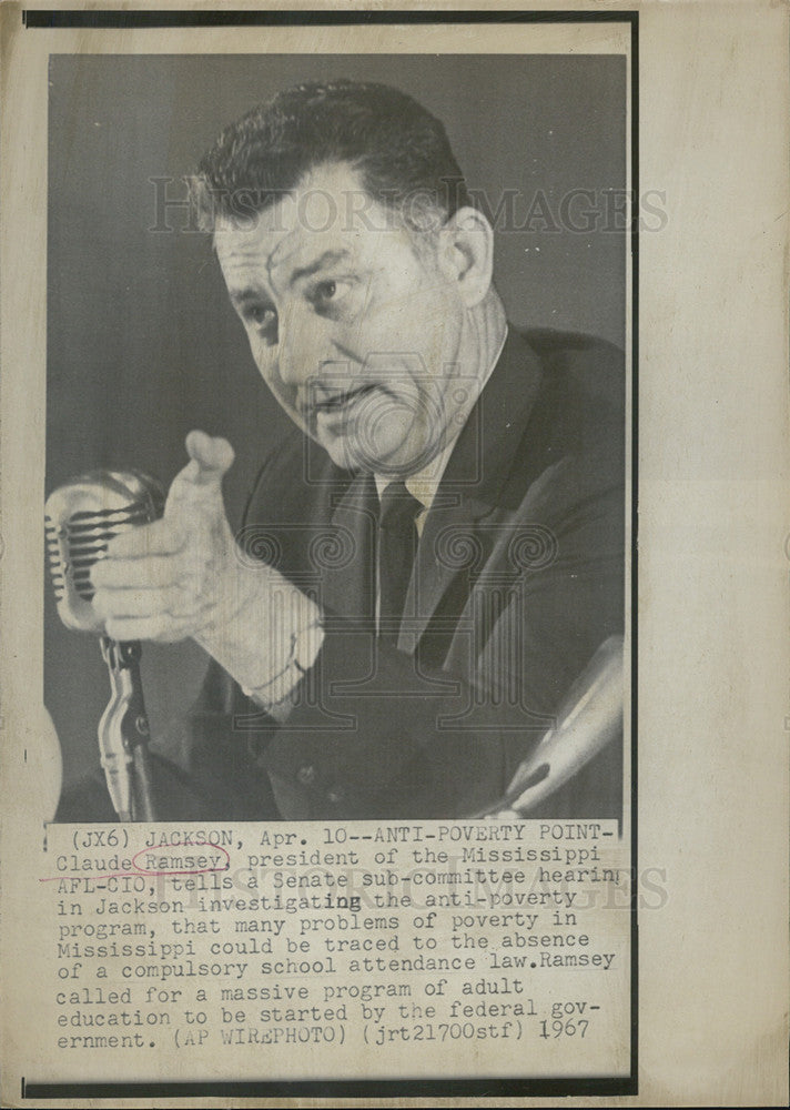 1967 Press Photo Claude Ramsey, President of Mississippi AFL-CIO - Historic Images