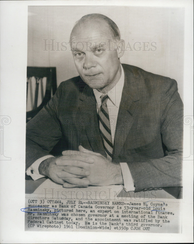 1961 Press Photo Louis Rasminsky Bank of Canada Governor James Coyne - Historic Images