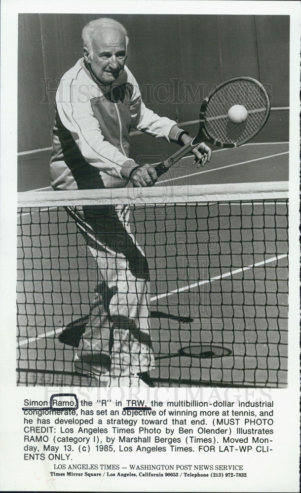 1985 Press Photo Simon Ramo TRW Tennis - Historic Images