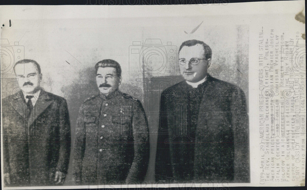 1944 Press Photo Rev Stanislaus Orlemanski &amp; Russian Premier Stalin - Historic Images