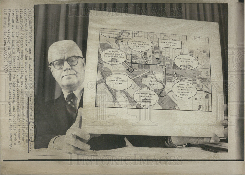 1970 Press Photo Charles O&#39;Malley Jr. executive director Honor America Day - Historic Images