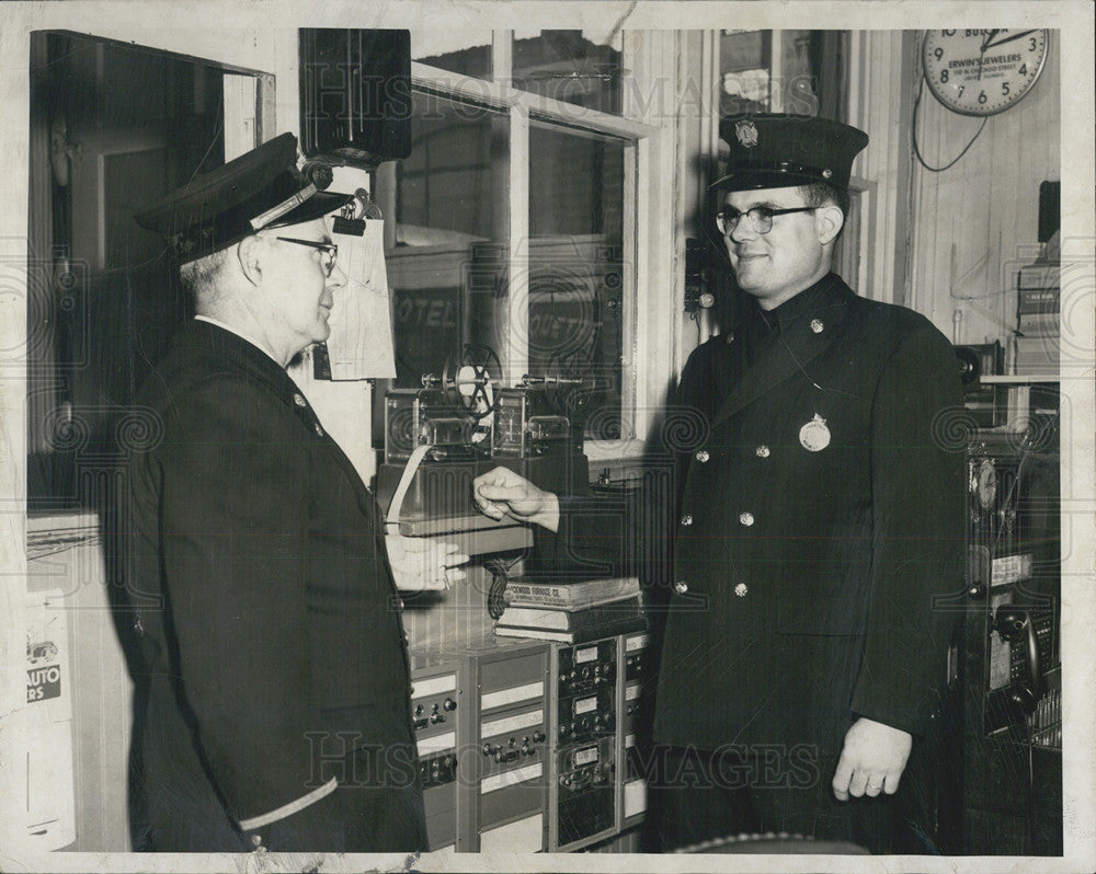 1956 Press Photo Assistant Fire Chief William O&#39;Hara son William A. firemen - Historic Images