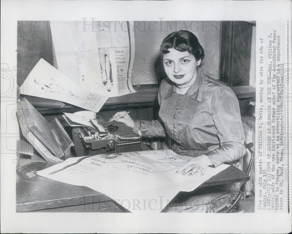 1951 Press Photo Mrs. William N. Oatis at work as a copywriter for a department - Historic Images