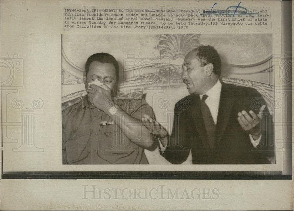 1970 Press Photo Jaafar Numeiry Sudan President Anwar Sadat Egypt Nasser - Historic Images