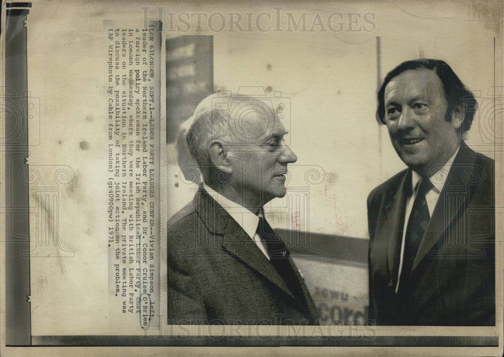 1971 Press Photo Ireland Labor Party Vivian Simpson And Dr. Conor Cruise O&#39;Brien - Historic Images