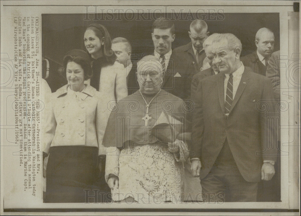 1968 Press Photo President Mrs. Johnson Patrick Cardinal O&#39;Boyle Marine Captain - Historic Images