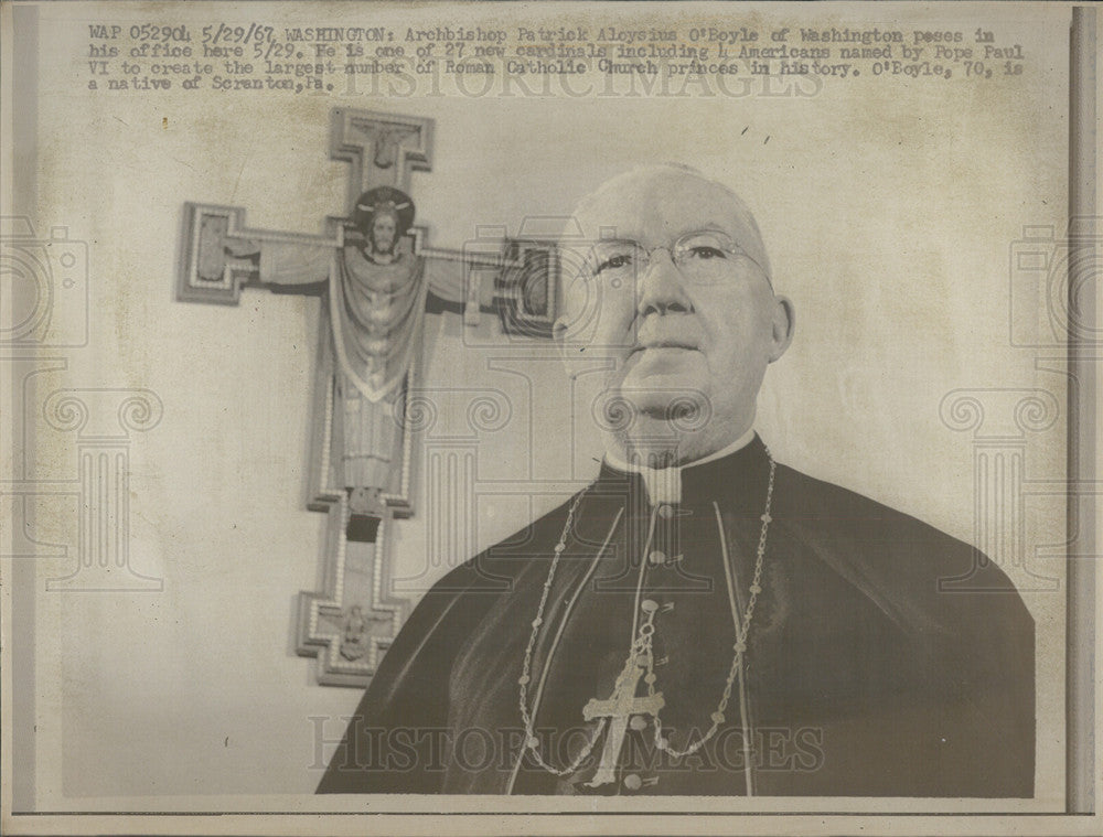 1967 Press Photo Archbishop Aloysius O&#39;Boyle Named Cardinal By Pope Paul VI - Historic Images