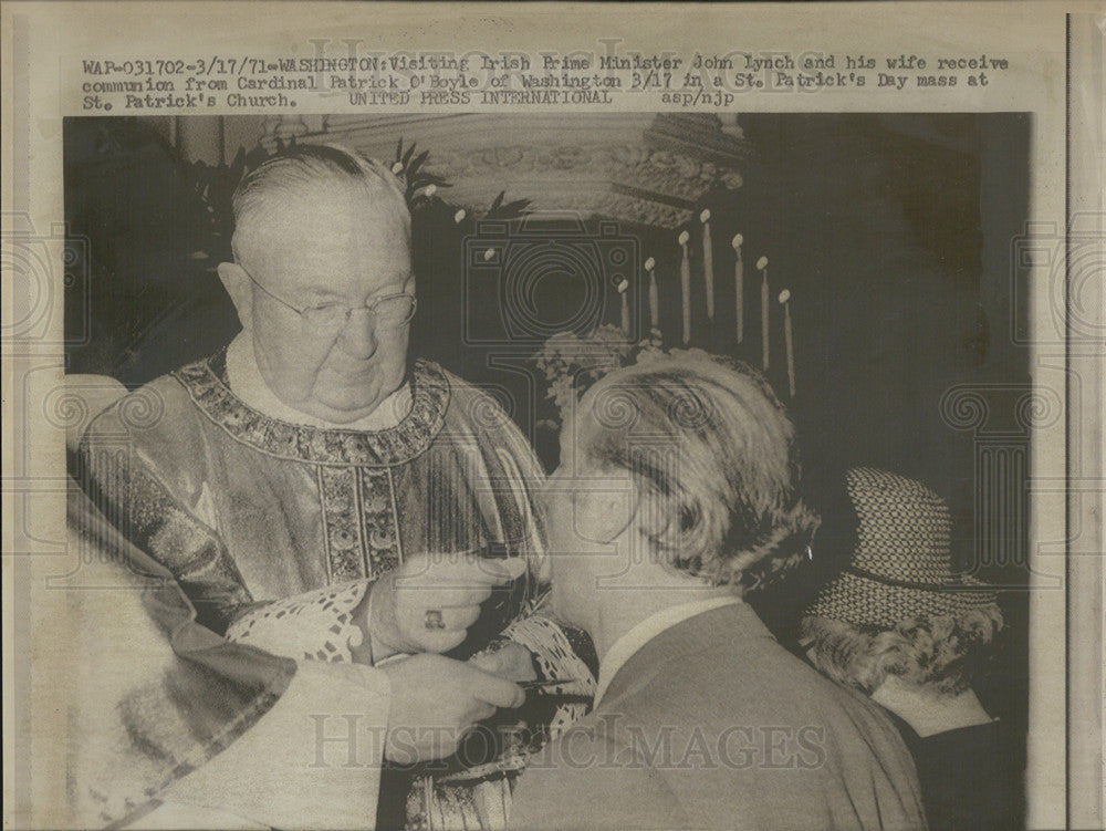 1971 Press Photo Irish Prime Minister John Lynch Wife Cardinal Patrick O&#39;Boyle - Historic Images