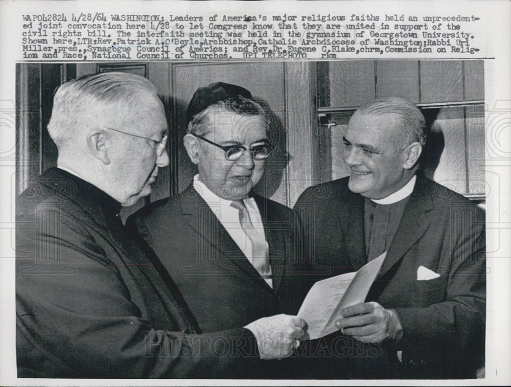 1964 Press Photo Rev. Patrick O&#39;Boyle, Rabbi Uri Miller, Rev. Dr. Eugene Blake - Historic Images