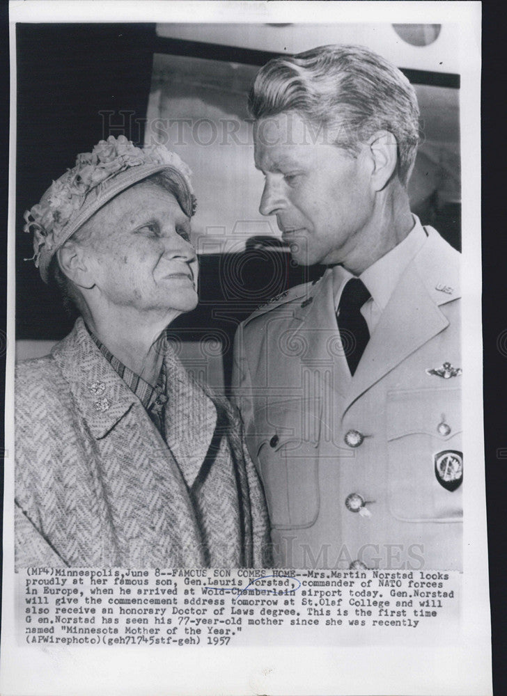 1957 Press Photo Mrs. Martin Norstad, Gen. Lauris Norstad - Historic Images