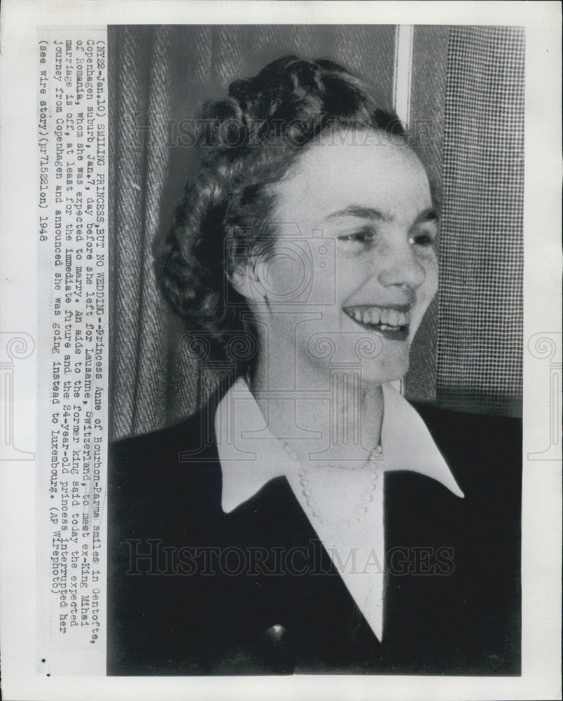 1948 Press Photo Princess Anne of Bourbon-Parma smiles. - Historic Images