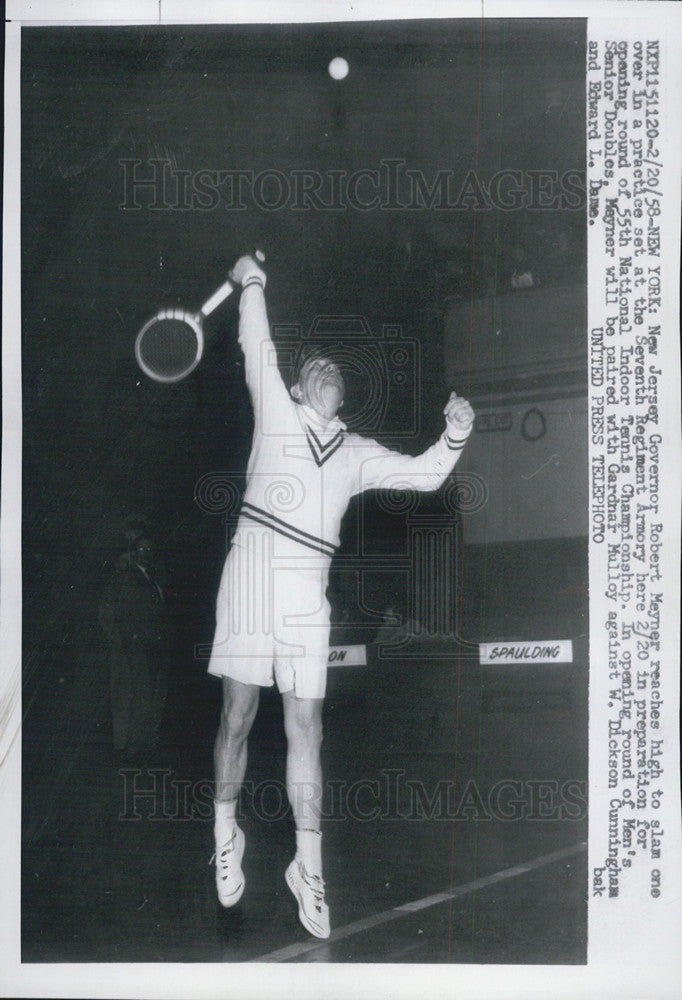 1958 Press Photo New Jersey Governor Robert Meyner Tennis - Historic Images