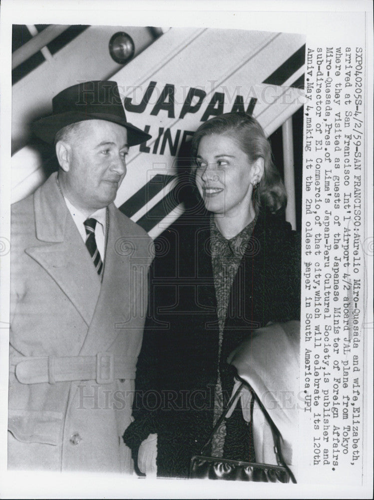 1959 Press Photo Publisher Aurelio Miro-Quesada and Wife, Elizabeth - Historic Images