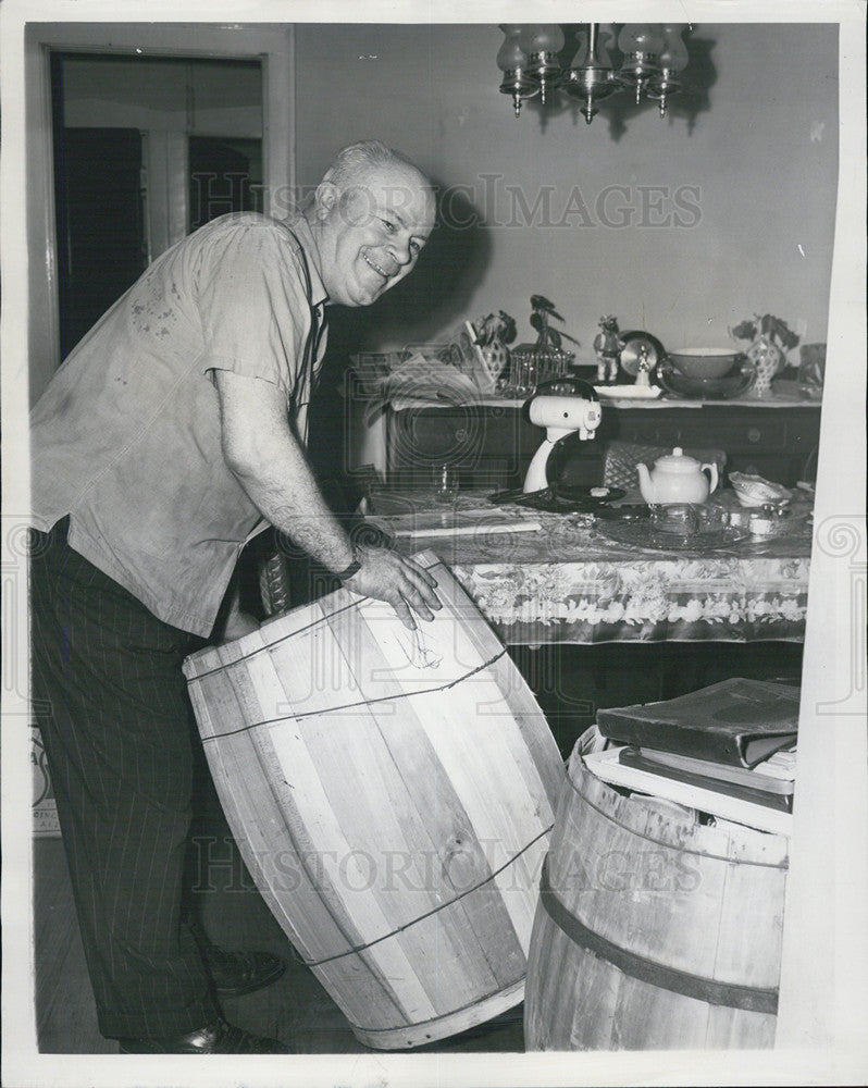 1953 Press Photo Commissioner O&#39;Connor Moving Barrels - Historic Images