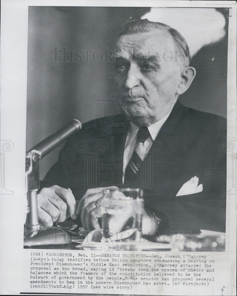 1957 Press Photo Senator Joseph O&#39;Mahoney Hearing - Historic Images