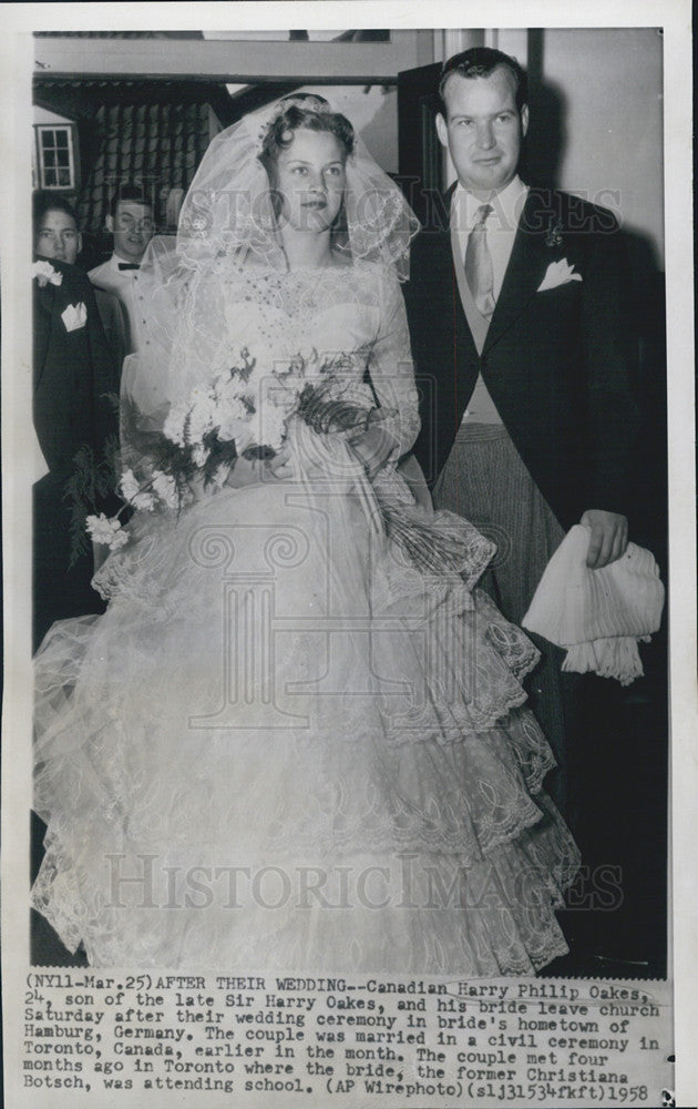 1958 Press Photo Canadian Harry Philip Oakes son late Sir Oakes bride - Historic Images