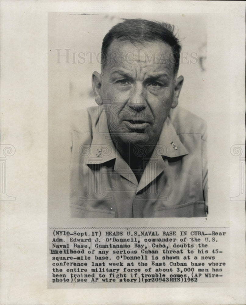 1962 Press Photo Rear Adm. Edward J. O&#39;Doeell commander of U.S. naval Base - Historic Images