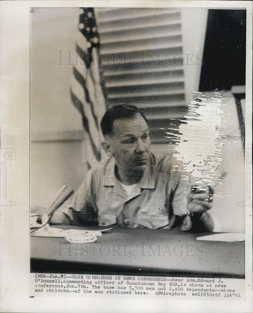 1961 Press Photo Rear Adm. Edward j. O&#39;Donnell Commanding office Guatanamo Bay - Historic Images