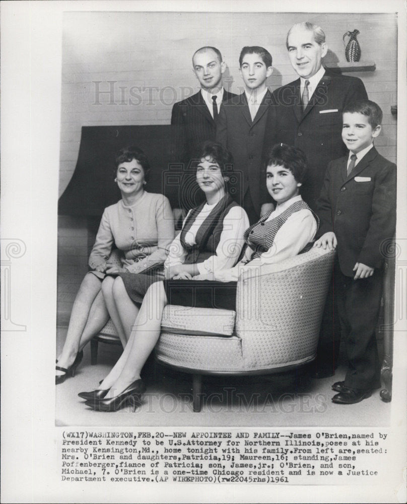 1961 Press Photo James O&#39;Brien and Family New U.S. Atty for North IL - Historic Images