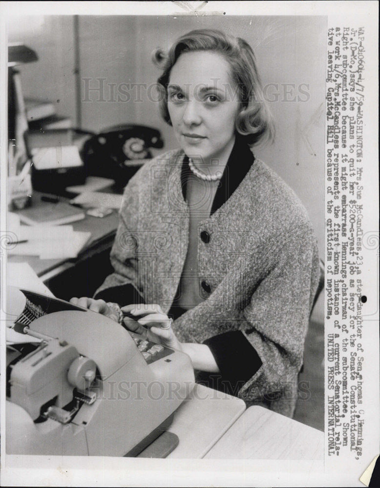 1959 Press Photo Mrs. Sue McCandless Secretary Senate Constitutional Rights - Historic Images