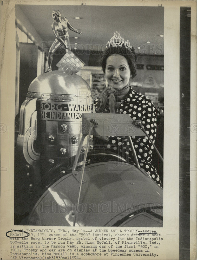 1974 Press Photo Andrea McCall, Queen of the 500 Festival - Historic Images