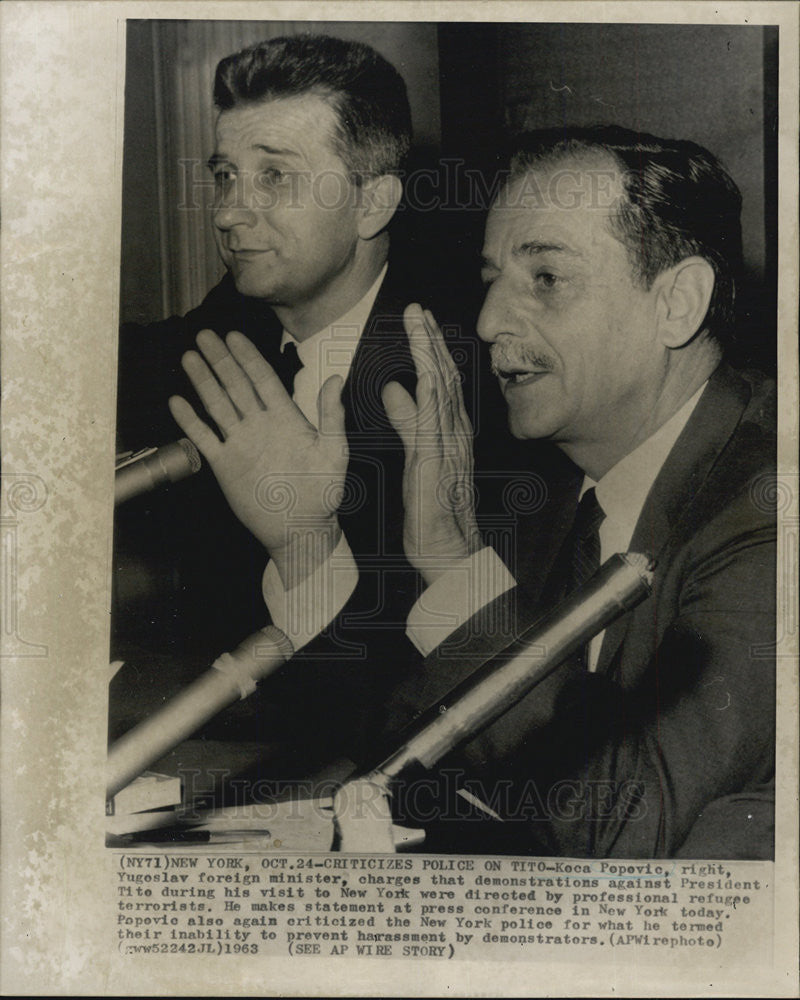 1963 Press Photo Koca Popovic Yugoslav Foreign Minister - Historic Images