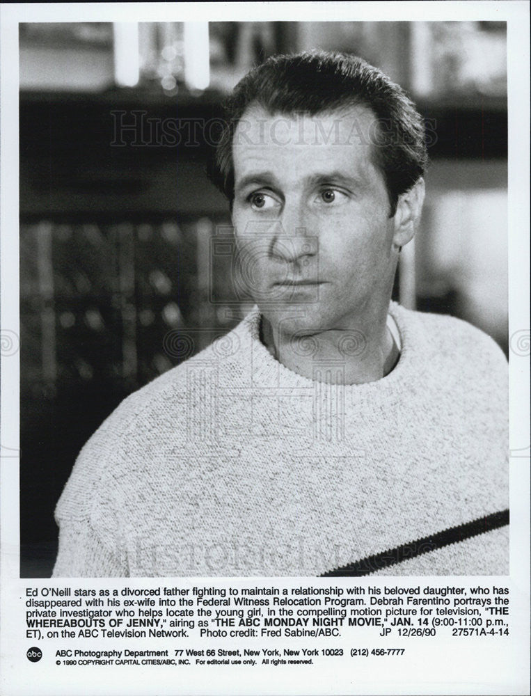 1990 Press Photo Ed O&#39;Neill Actor Abc Monday night movie The Wherabouts of Jenny - Historic Images