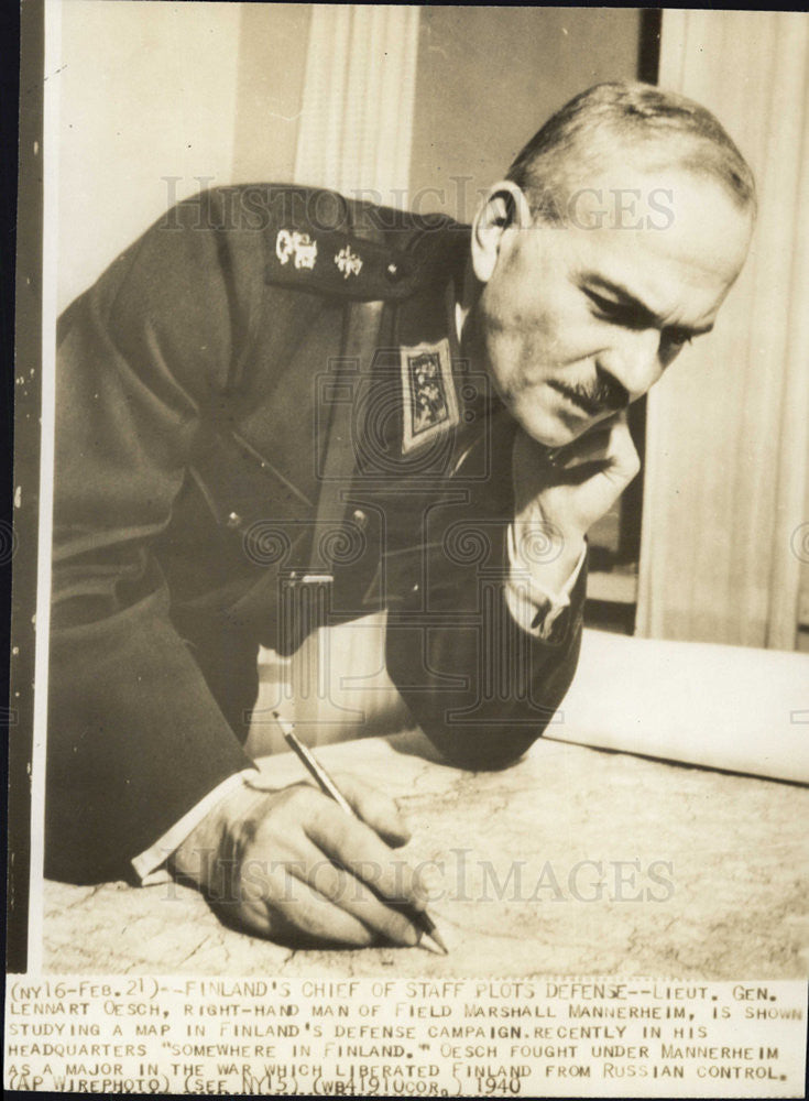 1940 Press Photo Finland Chief Staff Lieutenant General Lennart Oesch - Historic Images