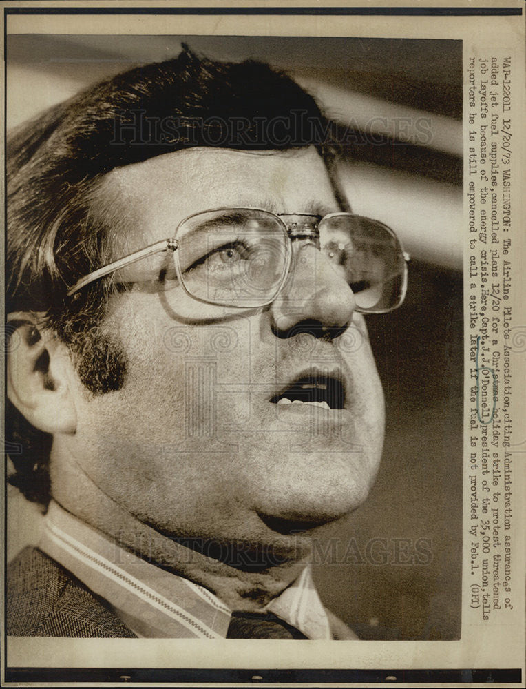 1973 Press Photo Airline Pilots Association J.J. O&#39;Donnell Strike Protest - Historic Images