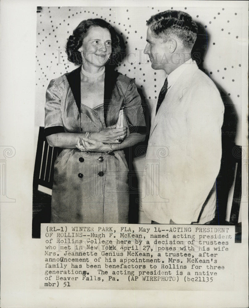 1951 Press Photo Hugh F. McKean acting President of Rollins College - Historic Images