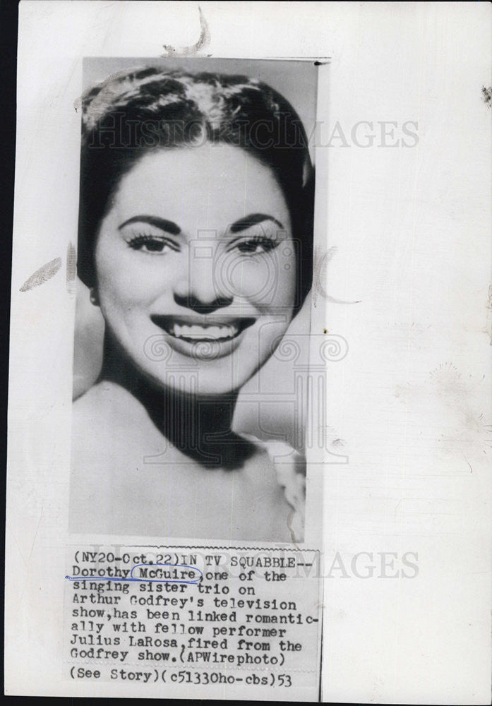 1953 Press Photo Singer Dorothy McGuire Member Of &quot;The McGuire Sisters&quot; - Historic Images