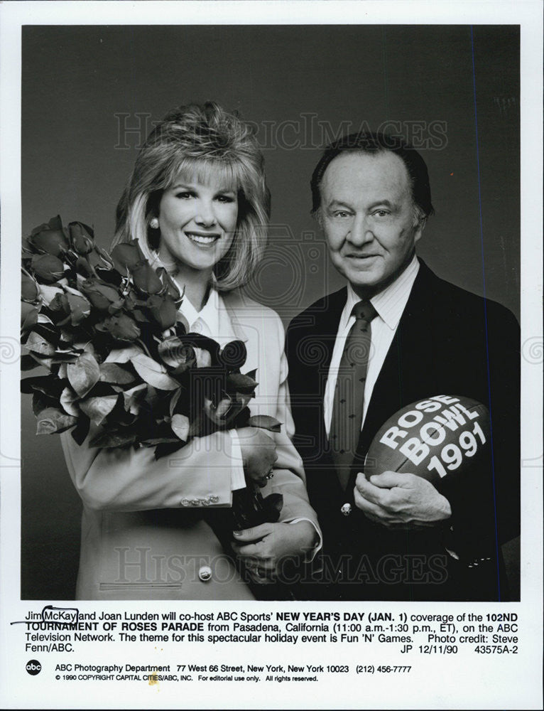 1990 Press Photo Jim McKay And Joan Lunden Host ABC Sports New Year&#39;s Day - Historic Images