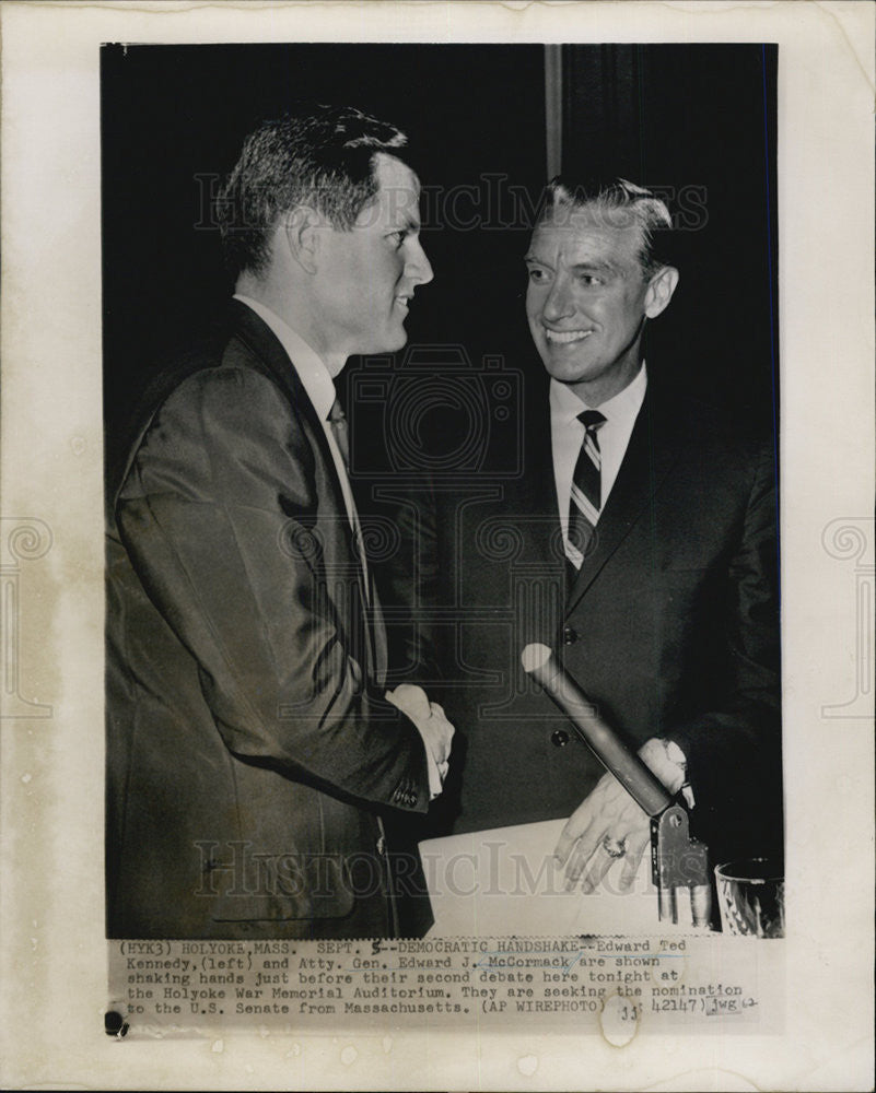 1962 Press Photo Holyoke Massachusetts Edward Ted Kennedy Edward McCormack - Historic Images