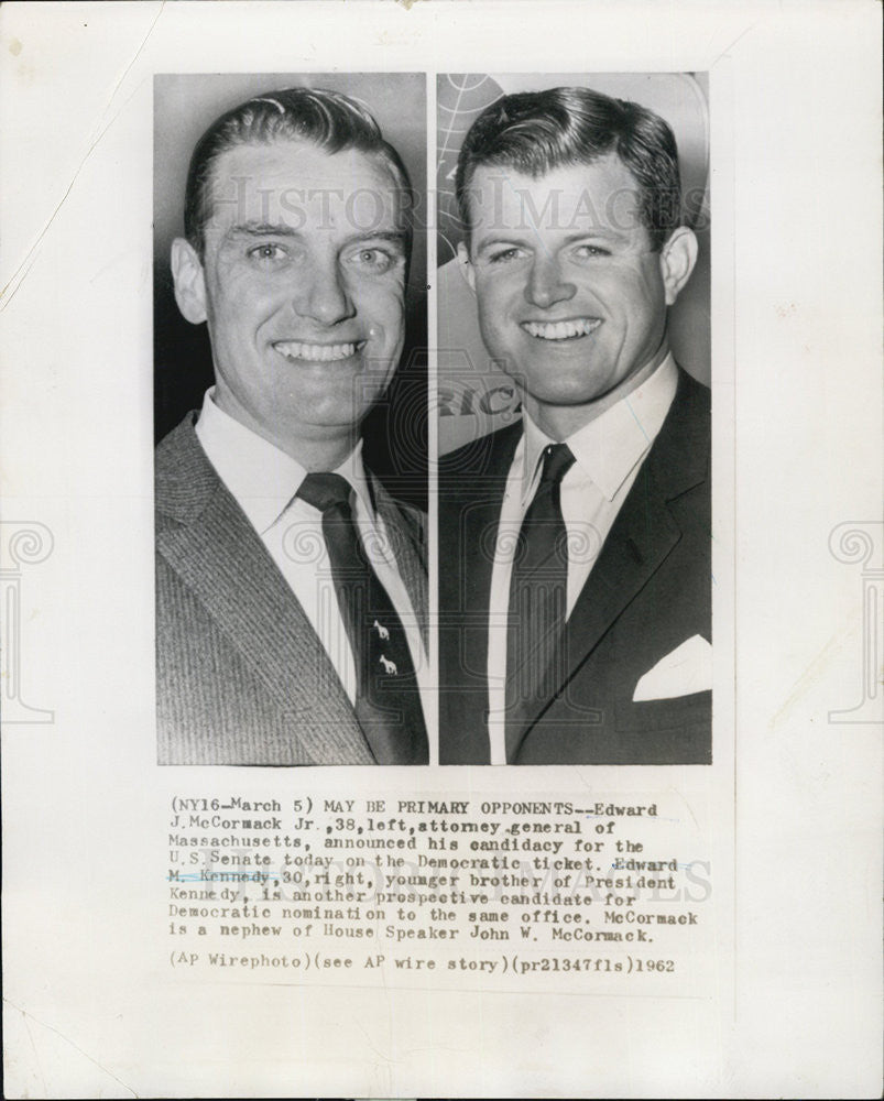 1962 Press Photo Candidates For US Senate Edward J. McCormack And Edward Kennedy - Historic Images