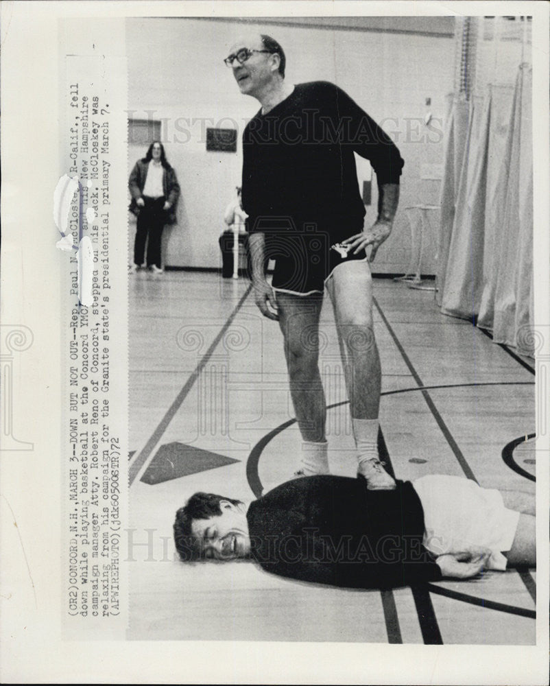 Bob Reno Paul McCloskey Under Foot of Robert Reno in Basketball Gym 1972 Vintage ...