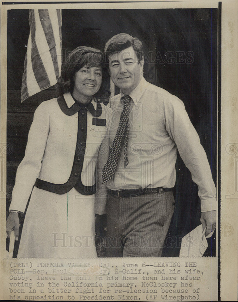 1972 Press Photo Rep. Paul McClosky &amp; Wife, Cubby After Voting in Calif. Primary - Historic Images