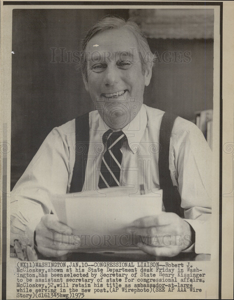 1975 Press Photo Robert J. McCloskey/US Assistant Secretary State - Historic Images