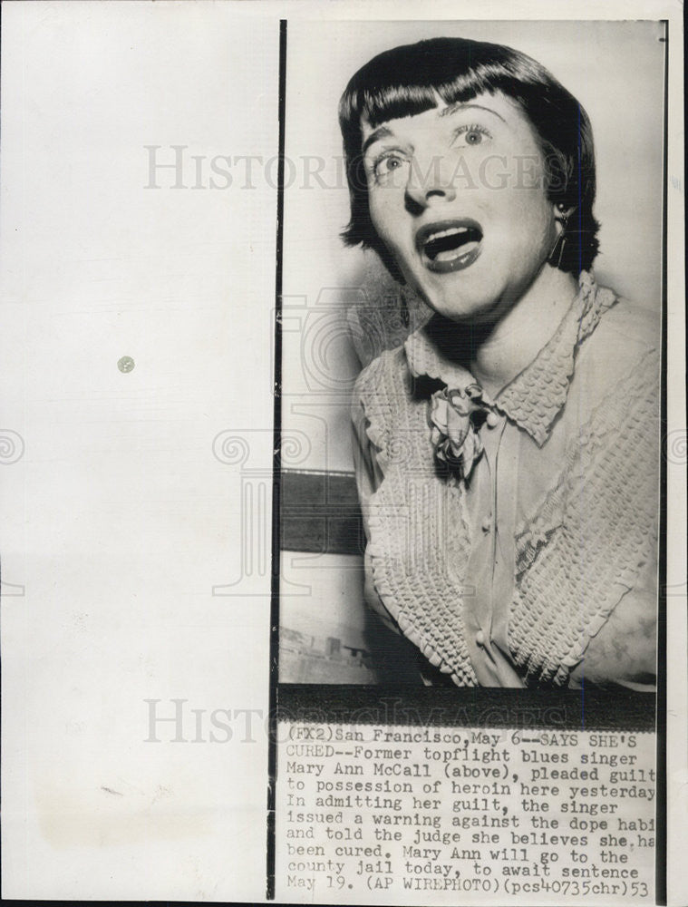 1953 Press Photo Mary Ann McCall Blues Singer Heroin - Historic Images