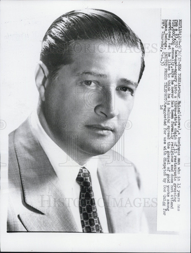 1957 Press Photo New York Arthur Maisel Restaurants - Historic Images