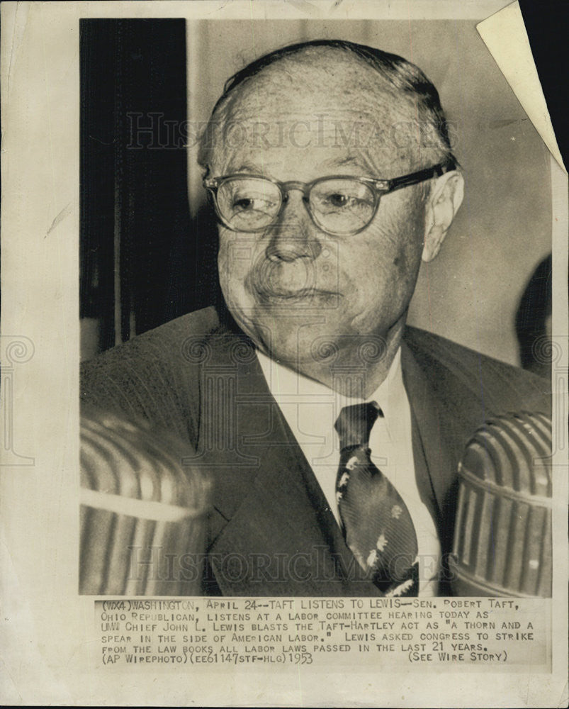 1953 Press Photo Senator Robert Taft Labor Committee Hearing Taft-Hartley Act - Historic Images