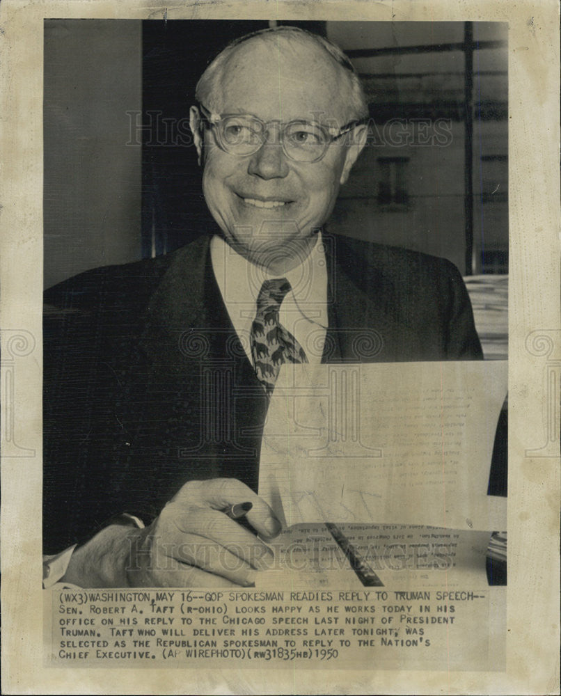 1956 Press Photo Senator Robert Taft GOP Spokesman Truman Chicago - Historic Images