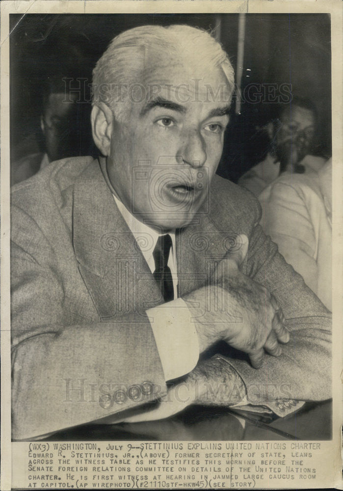 1945 Press Photo Edward R. Stettinius former Secretary State Senate committee - Historic Images