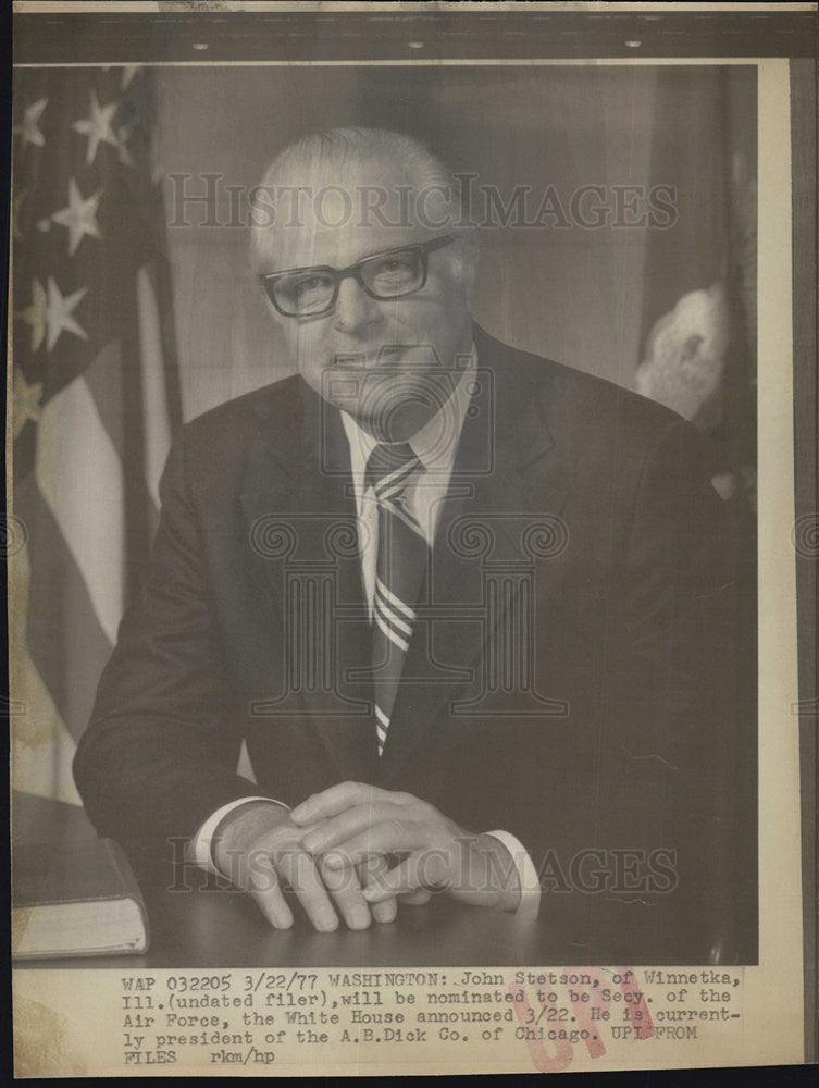 1977 Press Photo John Stetson Winnetka Illinois White House Air Force Secretary - Historic Images