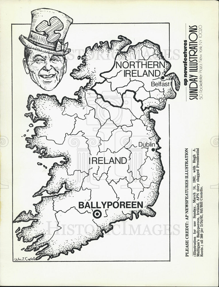 1982 Press Photo Ronald Regan Illustration of Ireland - Historic Images