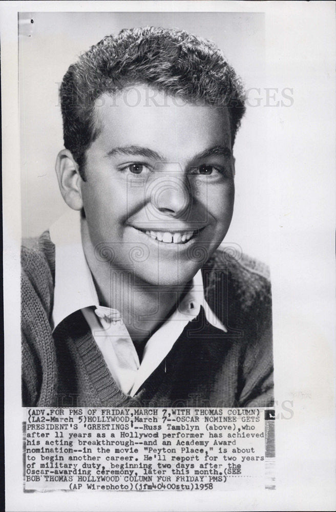 1958 Press Photo Actor Russ Tamblyn - Historic Images
