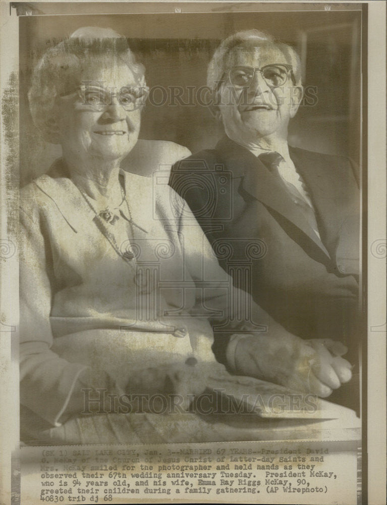 1968 Press Photo President of Church of Latter Day Saints David McKay and wife - Historic Images